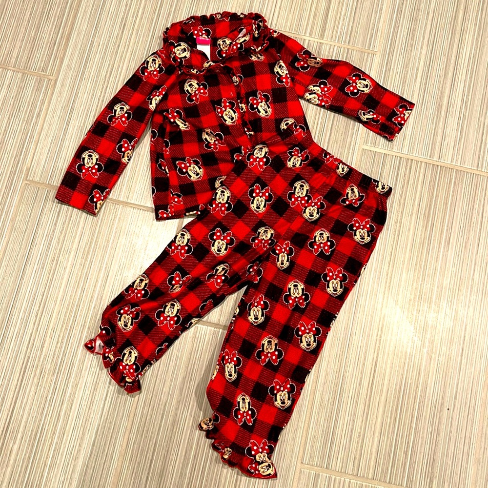 Disney Minnie‎ Mouse Buffalo Check Fleece Pajamas (size 4t)